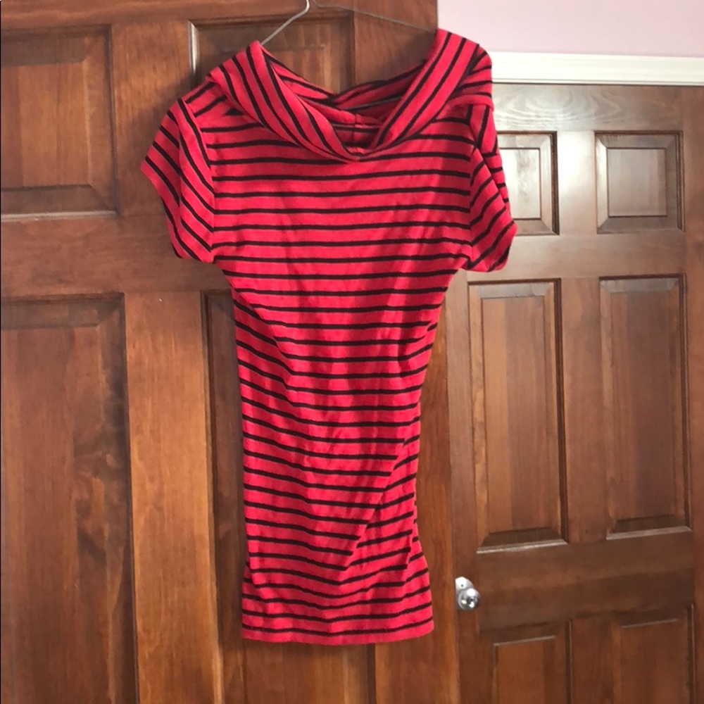 Red and black striped turtleneck